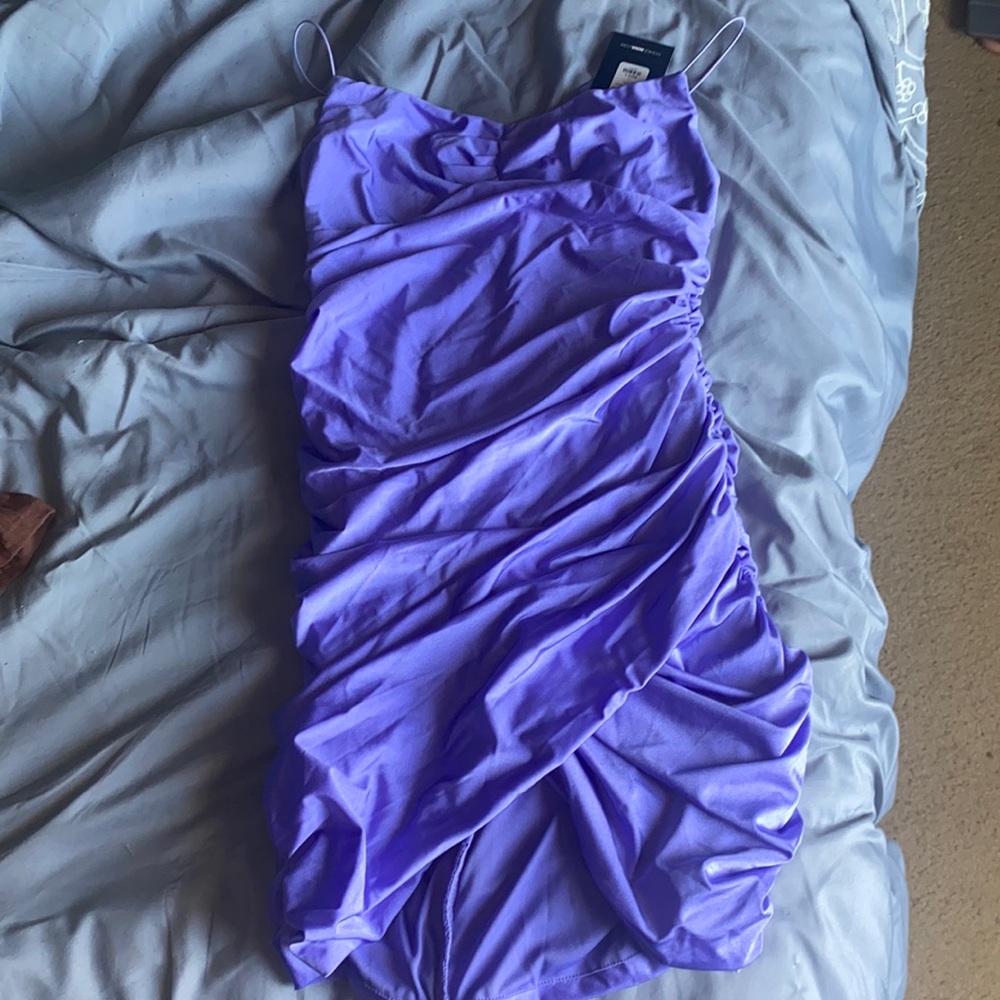 Lilac Rutched Bodycon Mini dress- Fashion Nova